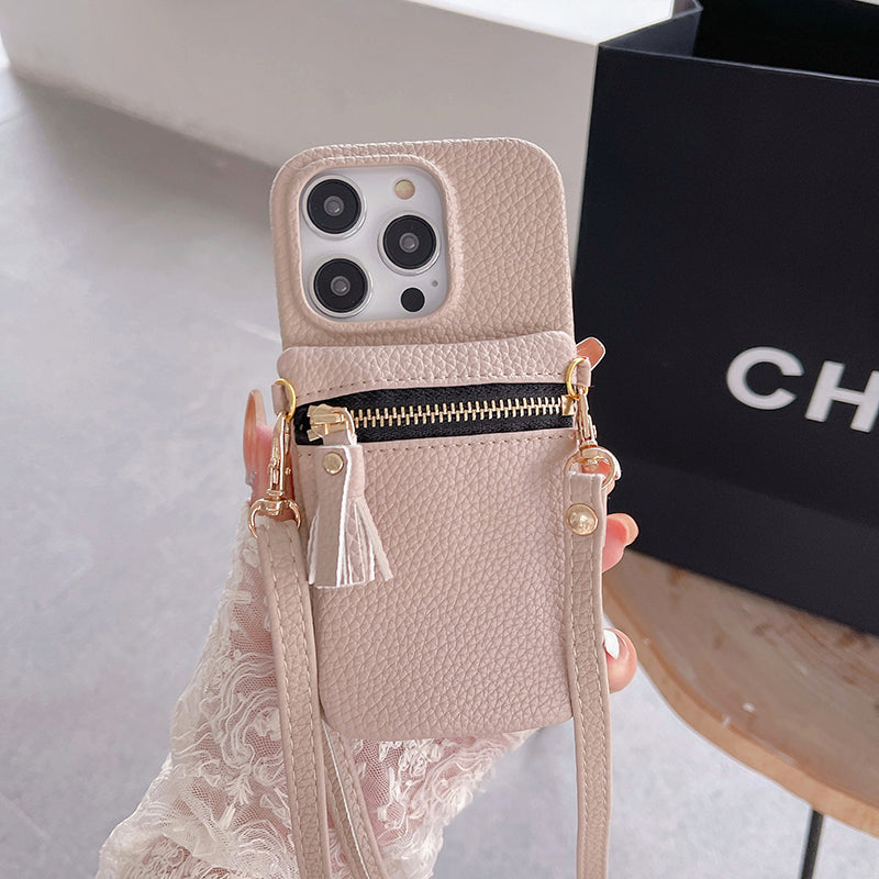 Mugrs IPhone Case Solid Color Anti-Drop Cover Diagonal Coin Purse