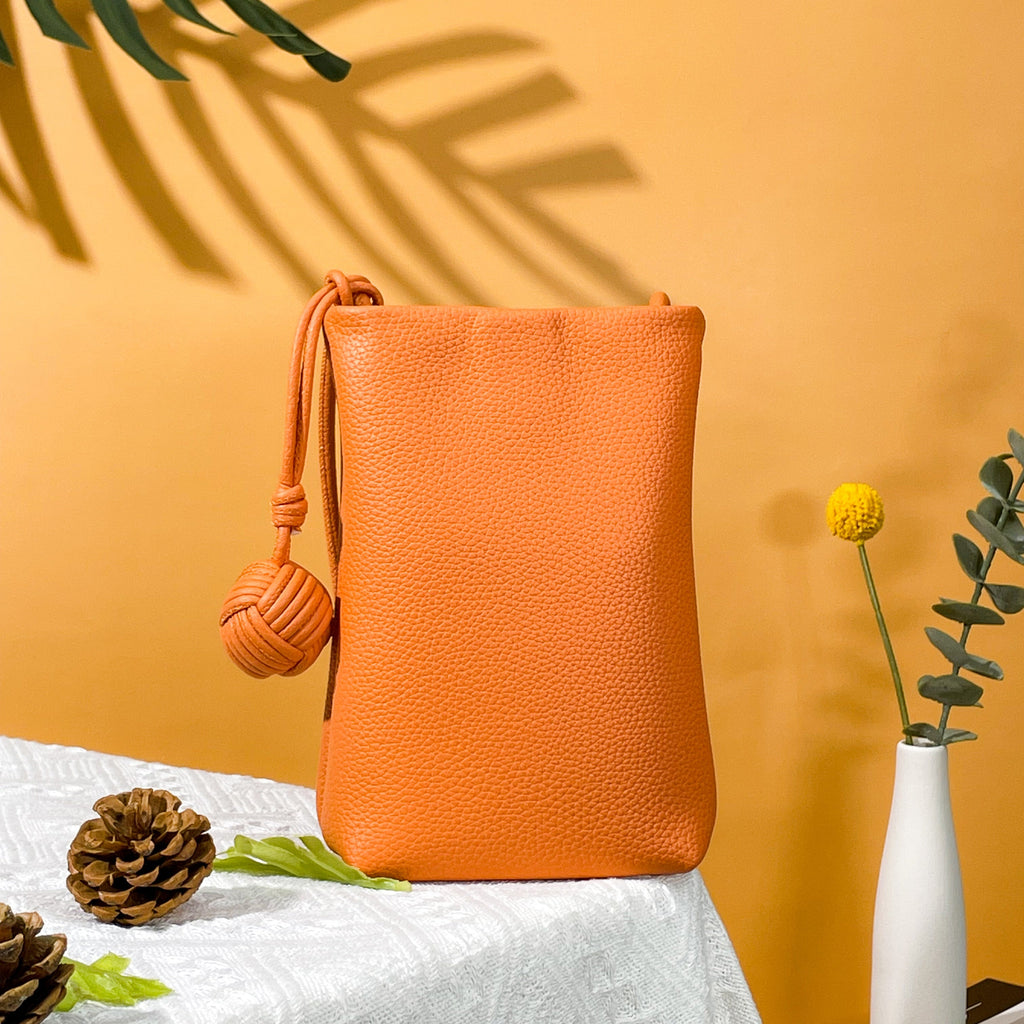 Mugrs orange vegan leather crossbody cell phone bag with unembossed for women