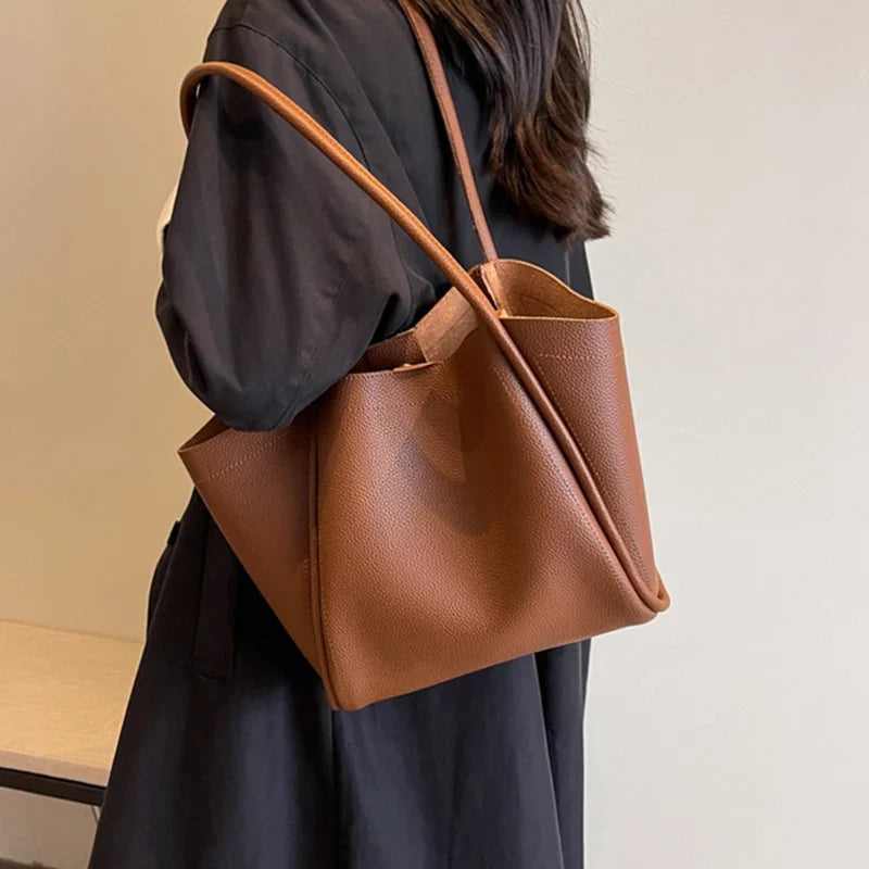 Mugrs large space PU leather tote bag for everyday essentials