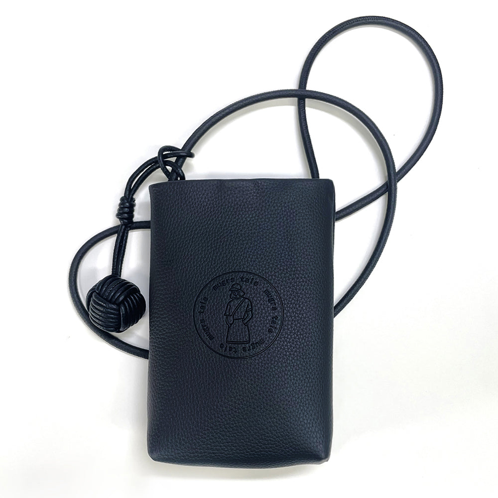 Mugrs classic vegan leather black cell phone crossbody bag with embossed