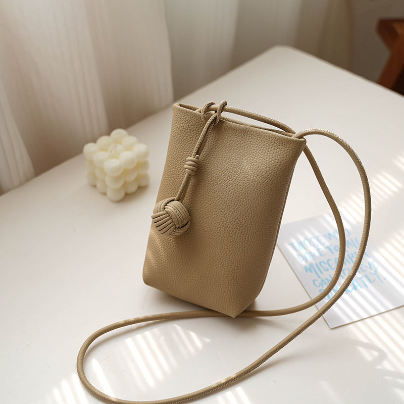 Mugrs classic tan vegan leather crossbody phone bag with embossed for women